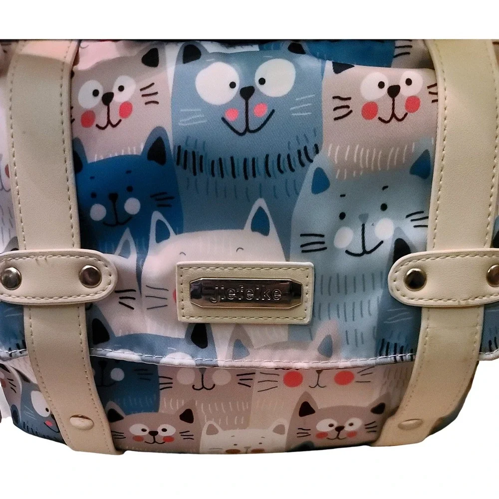 Diaper Bag Backpack Cat Print Blue Grey‎ White USB Charging Port Laprop Travel